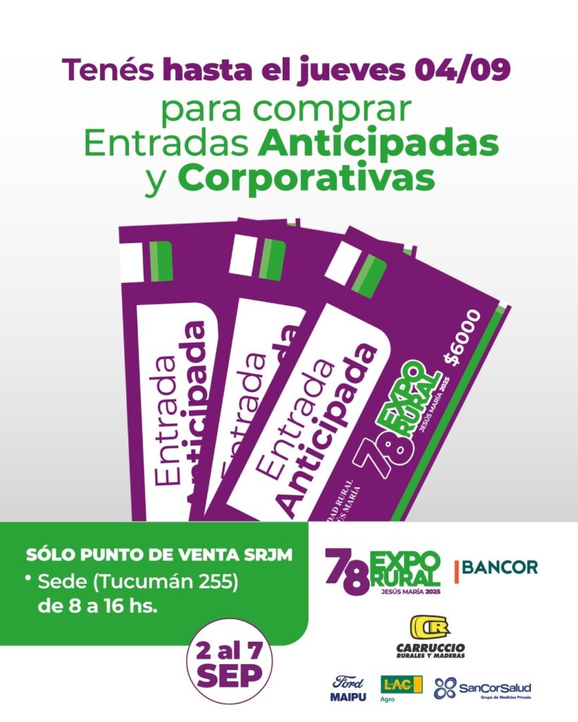 TENÉS HASTA EL JUEVES 4 DE SEPTIEMBRE PARA COMPRAR TUS ENTRADAS ANTICIPADAS O CORPORATIVAS!