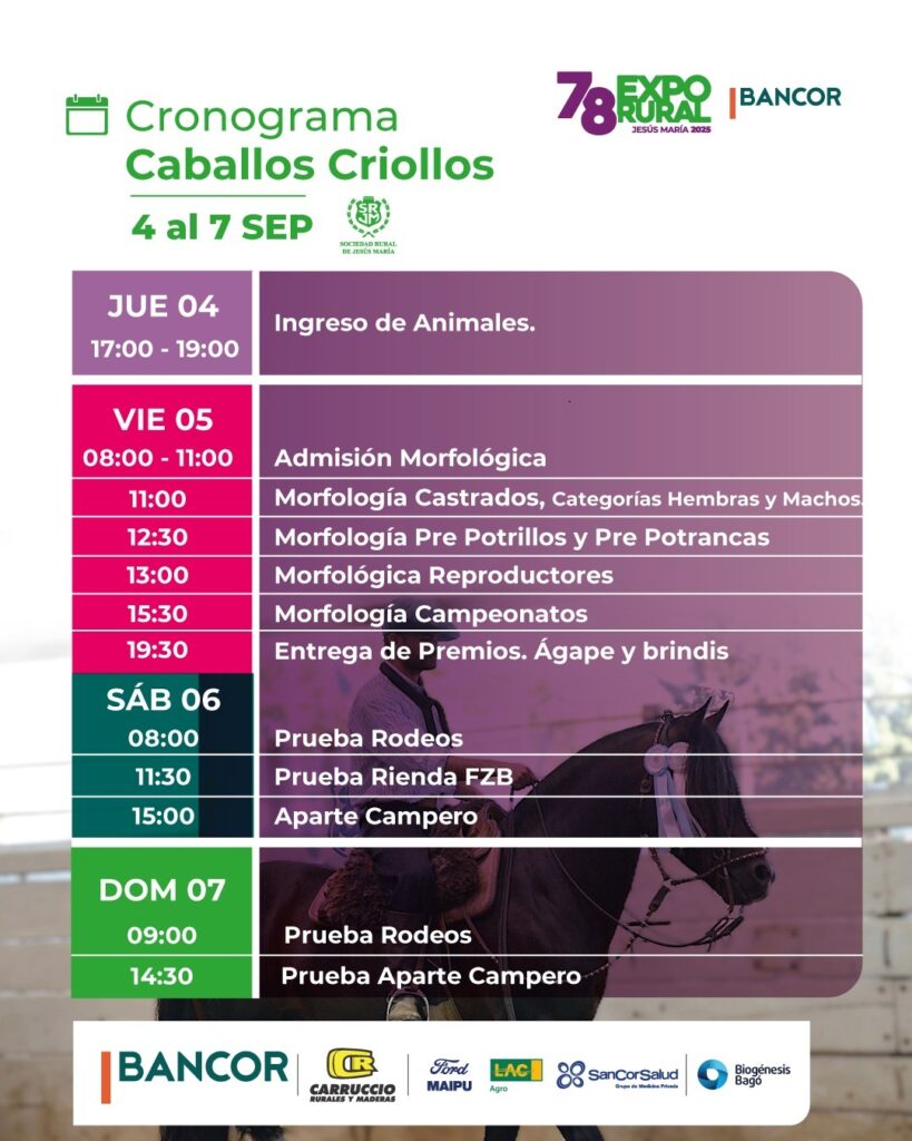 MIRÁ LA AGENDA DE CABALLOS CRIOLLOS