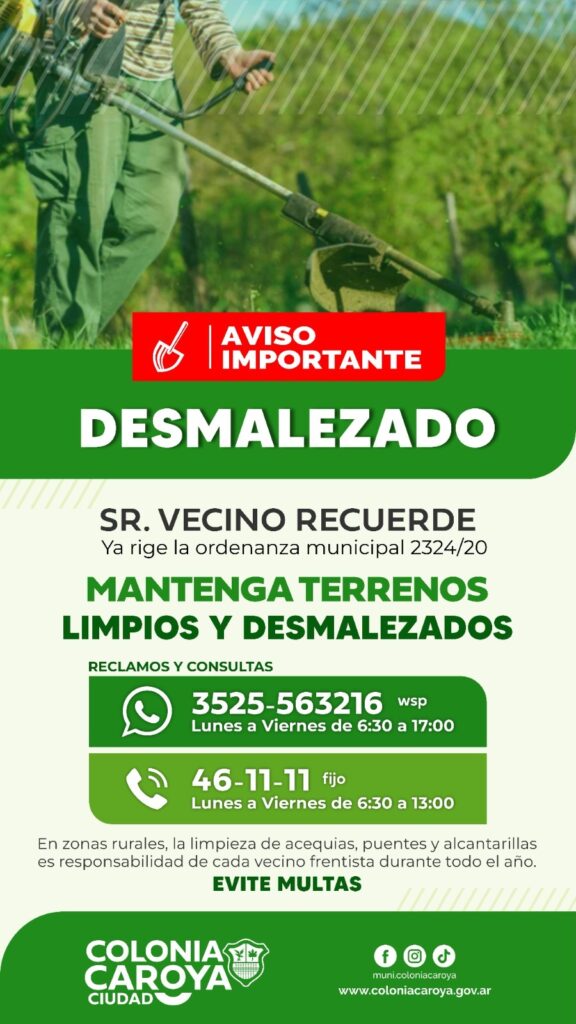 Colonia Caroya: Relevamiento sobre desmalezado