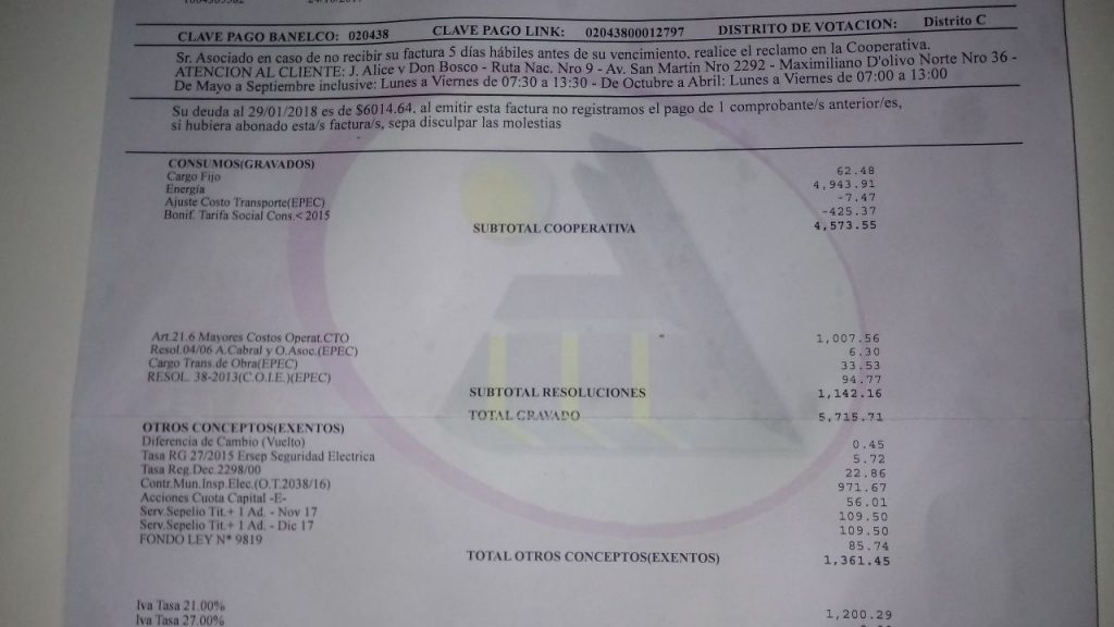 Solo se podrá cobrar el consumo de Energía.